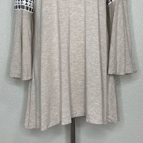 Lapis Beige Embroidered Bell Sleeves Tunic Top - Picture 4 of 12
